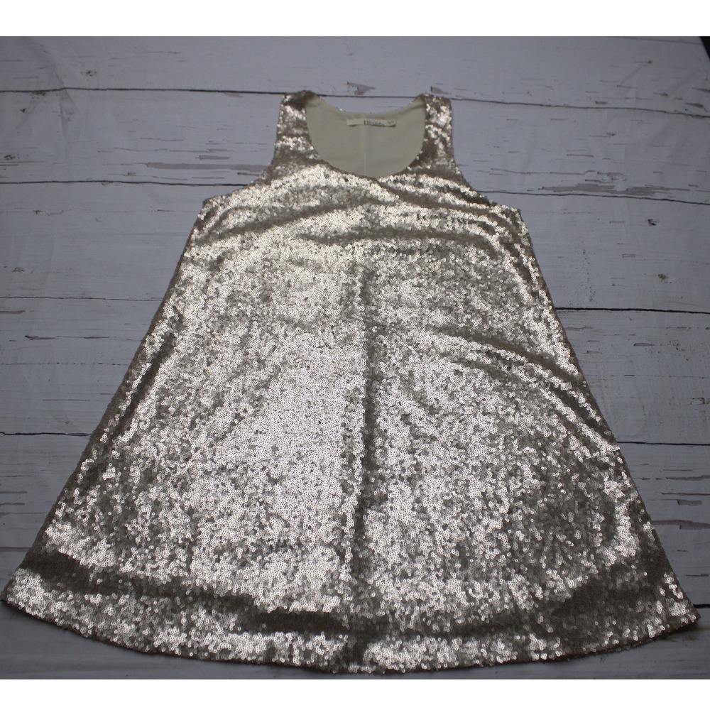 Ellison Champagne Gold Sequin Sleeveless Mini Shift Dress Party Medium